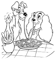 A coloring page of lady and the tramp